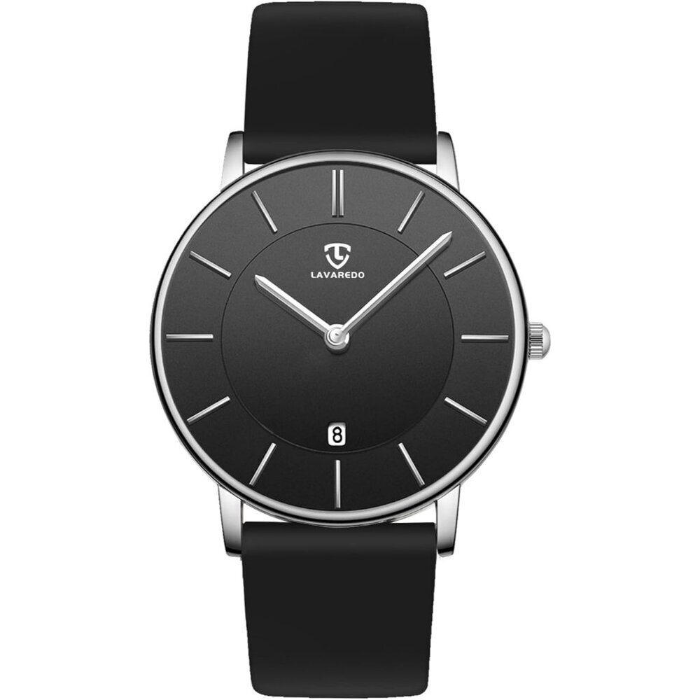 Men's Black White Leather Strap Analog Minimal Simple Stylish Buckle Wrist Watch